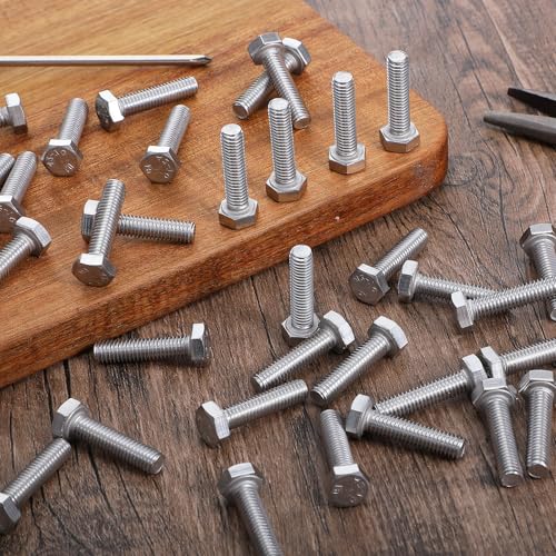 200 Pcs Hex Head Screw Bolt M6-1.0 x 25mm Stainless Steel 18-8 (304) External Hex Drive Fully Threaded Plain Finish Silver Machine Screws