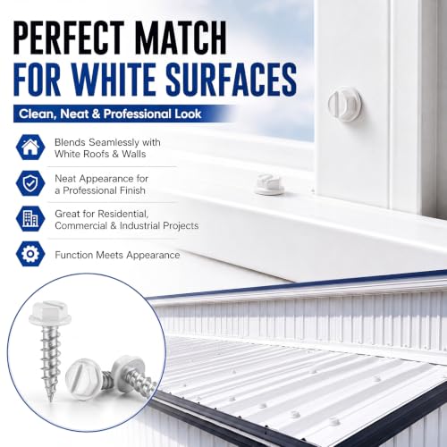 Shimeyao 1000 Pack #8 x 1/2" White Painted Self Drilling Screws, Hex Washer Head Self-Tapping Sheet Metal Screws, Corrosion Resistant Fasteners for Roofing, Siding, HVAC and Construction