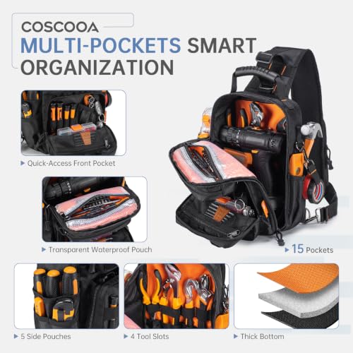 Tactical Electrician & HVAC Tool Chest Bag Small Tool Pouch 9L Black Orange
