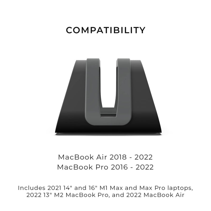 HumanCentric Vertical Laptop Stand Compatible with MacBook Pro and MacBook Air, Holder for Personal Computer Desk Stand, Aluminium, Exchangeable Inserts to Fit Different Device Models, Black