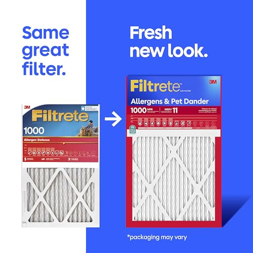 Filtrete 20x25x1 Air Filter, MERV 11, MPR 1000, Allergens & Pet Dander, 3-Month AC and Furnace Filters, Cleaner Air, Reliable Airflow, 4 HVAC Filters (Actual Size 19.68 x 24.68 x 0.81 in)