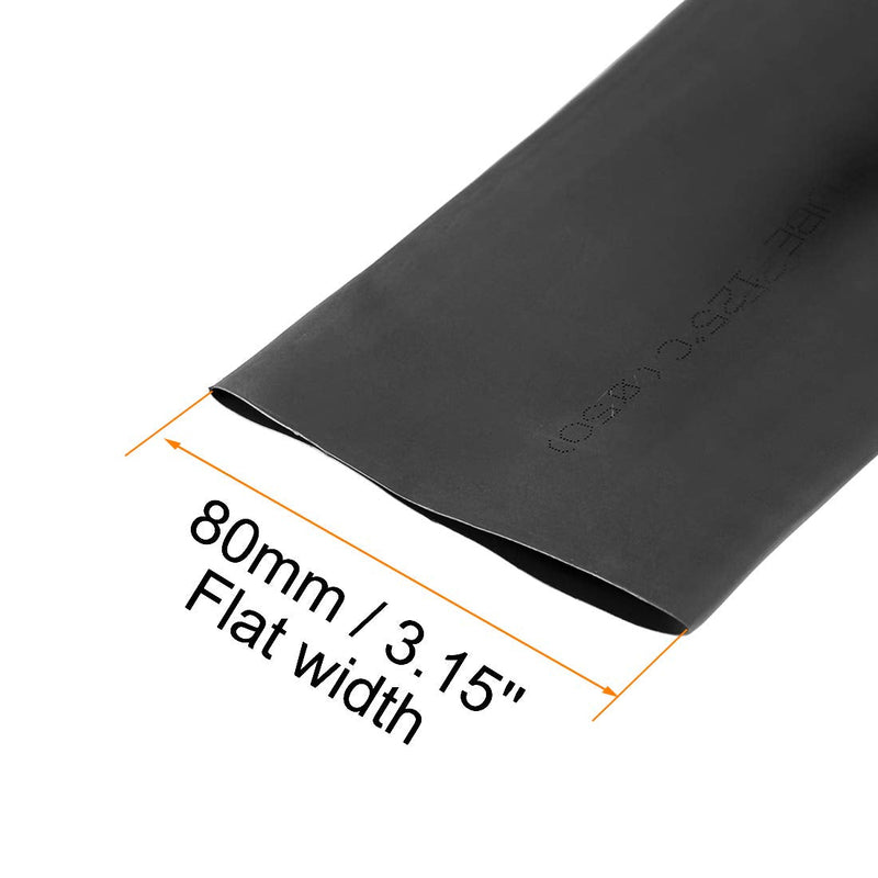 sourcing map Heat Shrink Tubing 2" (50mm) Diameter 80mm Flat Width 2:1 Ratio Cable Sleeve 1m Black
