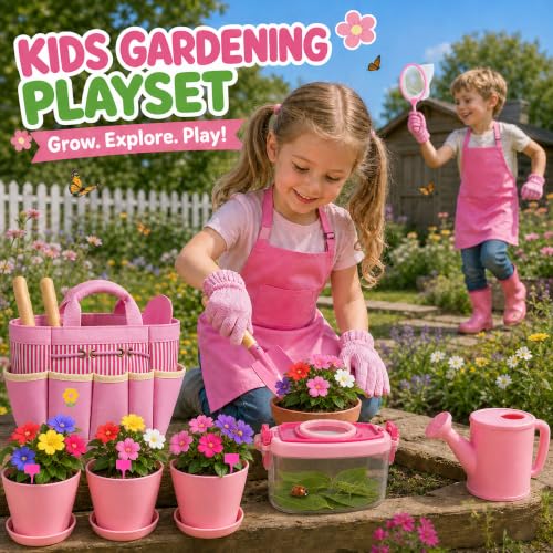 Rileryan 21 PCS Kids Gardening Tools Set Bug Catcher Kit for Kids Girls