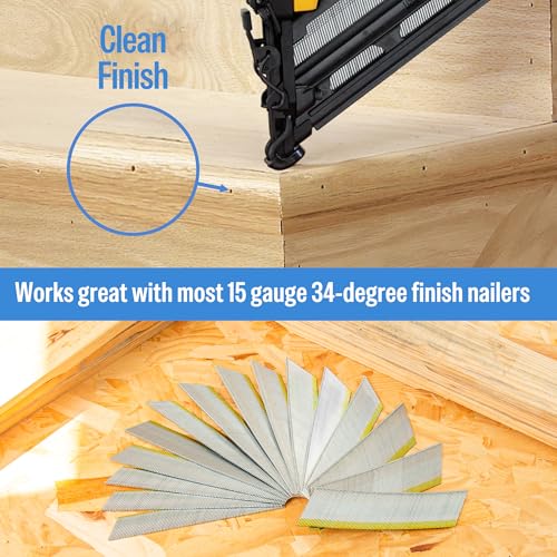 meite 15 Gauge 34 Degree Finish Nails Set 1-1/4 Inch & 2-1/2 Inch Galvanized Angled Finishing Nails for Finish Nailer Gun - Cabinet Crown Baseboard Door Trim