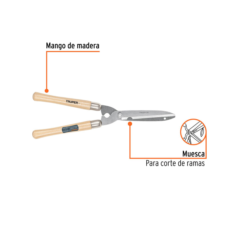 Truper 10-Inch Precision Ground Blade Hedge Shears (Model 31460 / T-17) | Professional Manual Bush Trimmer, Contoured Ash Wood Handles with Shock-Absorbing Bumpers, Landscaping Trimming Scissors