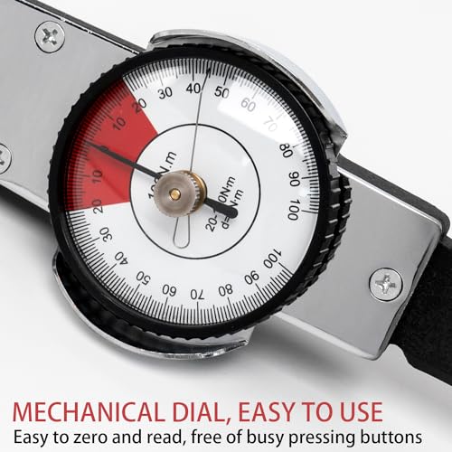 Dial Indicator Torque Wrench, 2-Direction Cursor Spanner Wrench 0-100 N.m, 1/2 Inch Drive Indicating Torque Meter for Auto Assembly Torque Testing