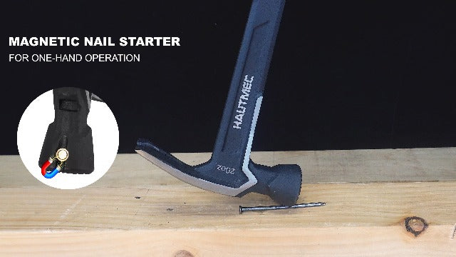 HAUTMEC 20 oz. One Piece Forged Framing Hammer With Straight Rip Claw Hammer, Milled Face, Shock-Absorbing Grip, with Magnetic Nail Holder, HT0371-HM 20oz Claw Hammer