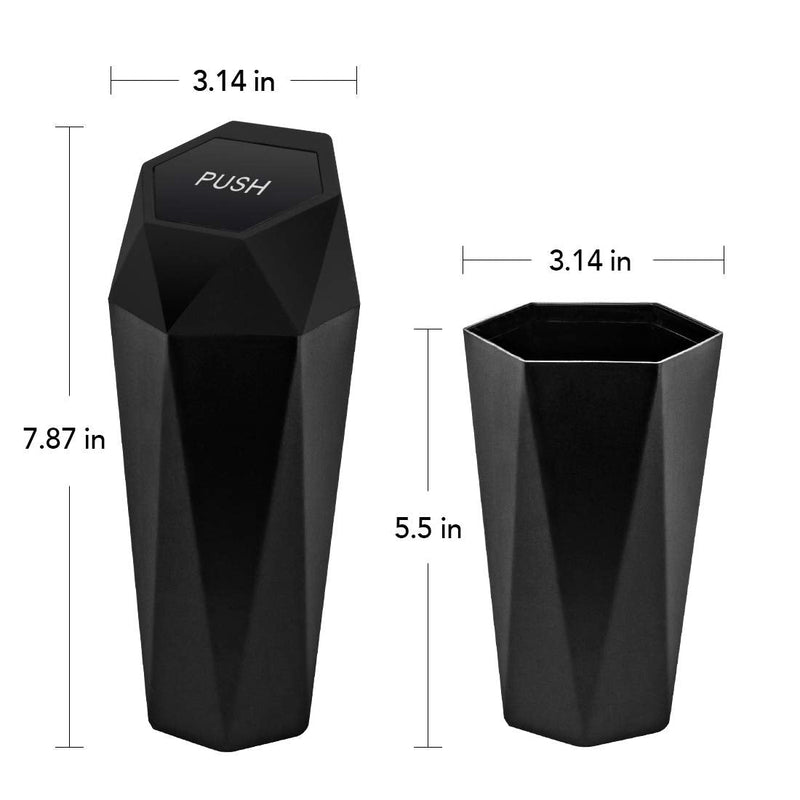 Trash Can with Lid New Car Dustbin Diamond Design, Leakproof Vehicle Trash, Mini Garbage Bin for Automotive, Home, Office, Kitchen, Bedroom, 2PCS (Black) 2pack Black 1