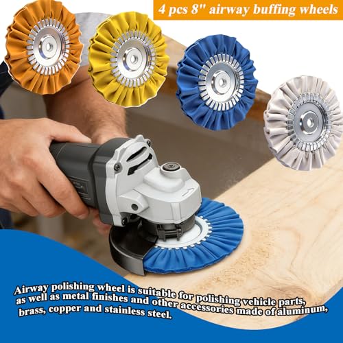 8 inch Airway Buffing Wheel with Compound for Angle Grinder,9PCS Buffer Polishing Wheel(5/8 inch Arbor Hole) and 5PCS Buffing Compounds，Aluminum Wheel Polishing Kit for Mirror Finish