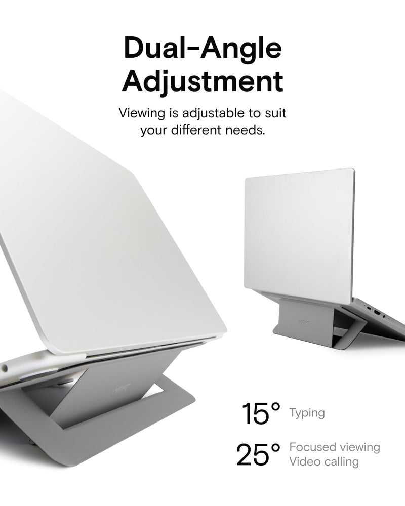 MOFT Laptop Stand for Desk, Adhesive Airflow Laptop Cooling Riser for Heat Dissipation with 2 Adjustable Viewing Angles, Foldable & Portable Computer Stand Compatible with Laptops 11"-16", Cool Grey Adhesive Version-Air Flow