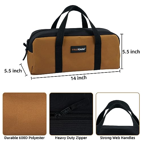 MELOTOUGH Tool Tote Bag14 Inch Tool Bag with Zipper Heavy Duty Portable Tool Organizer Bag for Electrician,Carpenter,Mechanic,Plumbing