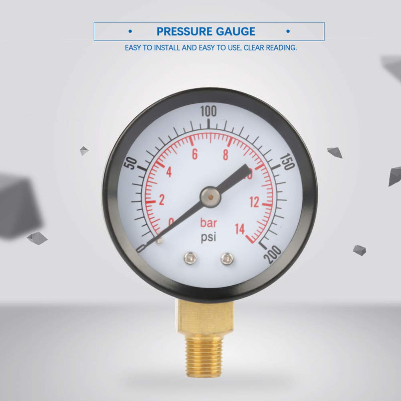 LiebeWH Pressure Gauge Pressure Gauge, 0-200psi/0-14bar Base Entry Pressure Gauge NPT 1/8" for Water Air Oil