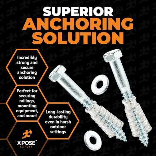 xpose safety Concrete Anchors Set with 4"" Lag Bolt, Lag Shield and Washer - 12 Sets per Pack - 1/2"" Bolt Lag Screws 4-Inch for Speed Bumps for Asphalt - Galvanized Steel Lag Bolts 4"
