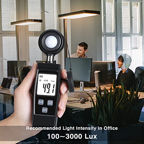 Light Meter, Handheld Lux Meter for Photography Grow Plants Led, Digital Photometer Illuminance Meter Range up to 200,000 Lux, Photo Illuminance Sensor with MAX/MIN Data Hold