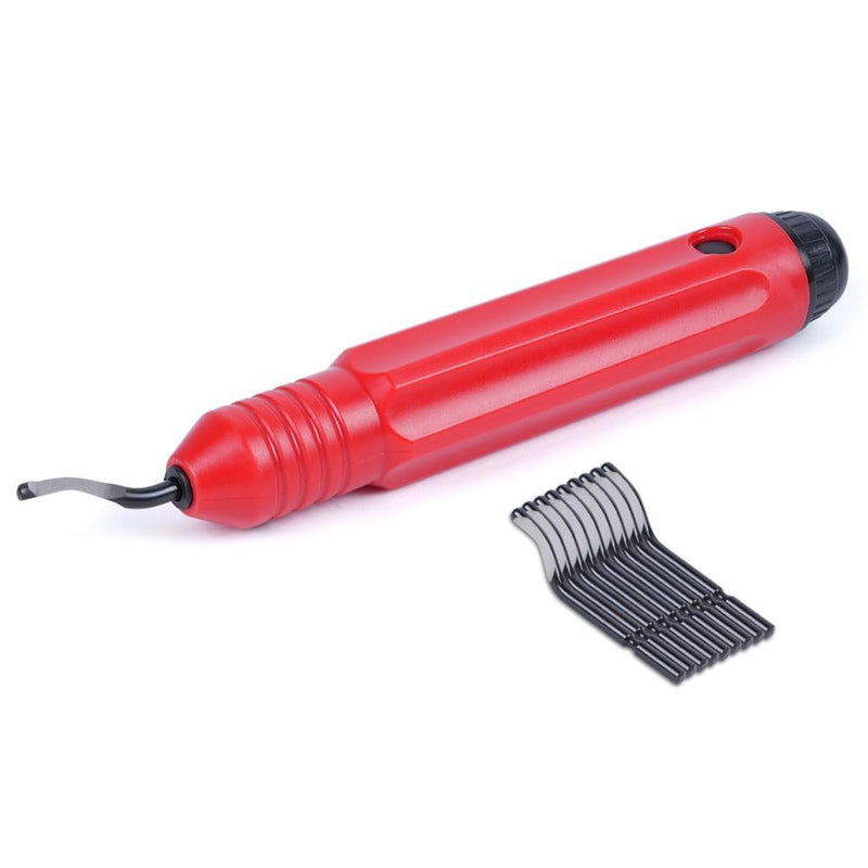 flintronic deburring tool universal, hand deburring tool with 10 replacement blades, 360° rotating blade cutting tool for 3D printers, plastic, aluminum and stainless steel (1 tool + 10 blades) #2 red