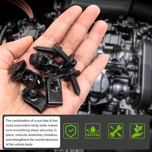 mxuteuk 50PCS 1/4 U-Nut Clips & Hex Head Automotive Body Fender Bolts Kit+mxuteuk 260PCS U-Nut Clips & Automotive Body Fender Bolts Kit