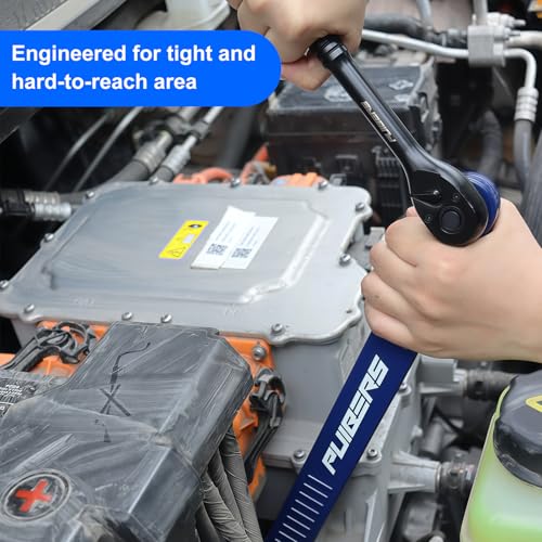 9 Pcs Offset Extension Wrench Set, Chain Drive 13.2" Wrench, 3/8" Ratchet Wrench with 5" Extension Bar, 1/4" 3/8" 1/2" Adapters, Automotive Repair Tool Kit for Tight & Hard-to-Reach Spaces
