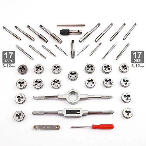 EFFICERE 40-Piece Premium Tap and Die Set, Metric Screw Threads M3, M4, M5, M6, M7, M8, M10, M12, Both Coarse and Fine Types | Essential Threading Tool Kit with Complete Handles, Accessories and Case 40-Pc. Metric Set