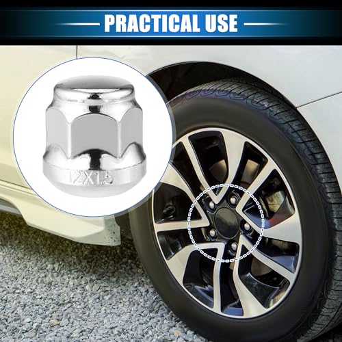 20 Pcs Wheel Lug Nuts Compatible for Honda Accord Civic, Durable Chorme Plated M12x1.5 Carbon Steel Silver Tone Tire Lugnuts 20