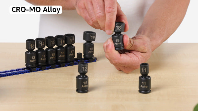 Astro Pneumatic Tool 78344 Metric 3/8" Drive Nano Pinless Universal Impact Sockets (10Piece) 3/8" Drive Nano Metric