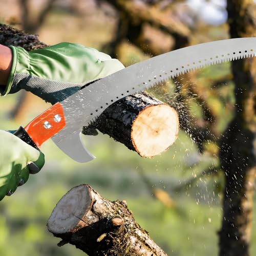 11-foot lightweight manual pruning saw with integrated telescopic pole, stainless steel blade, no assembly required. Long-reach pruning saw suitable for yards, gardens, patios, and forestry work. 11.3FT