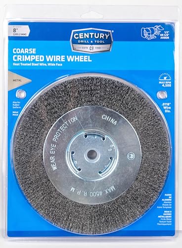 Century Drill & Tool 76868 Bench Grinder Wire Wheel, Wide Face, 8" 8-inch Coarse Crimped Wide Face