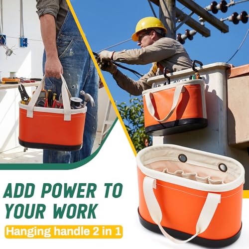 1 Pcs Oval Bucket Tool Organizer with 14 Pockets, Orange 1
