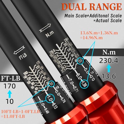1/2-Inch Drive Torque Wrench 10-170ft.lb/13.6-230.5Nm 1/2" DR.『10-170 FT.LB』