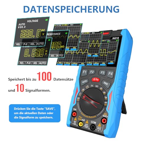 IN210 Digital Oscilloscope Multimeter - 12MHz, 50Msps, 6000Counts, True RMS Signal Generator, 2.4" Display, for Electronics Repair, Laboratory, DIY and Training