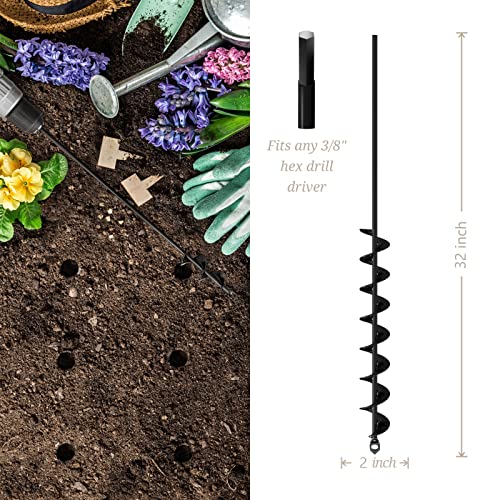 K-Brands Auger Drill Bit for Planting Bundle – 1.6 x 16 Inch & 3.5 x 16 & 2 x 32 Inch Set - Garden Spiral Hole Drill and Bulb Planter Tool - Bedding Plants, Umbrella Holes - 3/8 Inch Hex Drive Drill