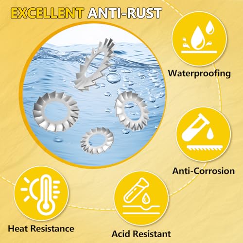 1200PCS White Plastic Nylon Flat Washers & 550PCS 304 Stainless Steel External Tooth Lock Washers