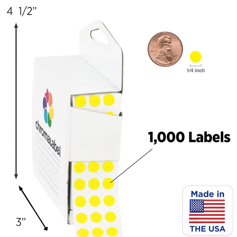 ChromaLabel 1/4 Inch Circle Sticker Labels, Easy to Write on Stickers with Handy Dispenser, Round Color Coding Labels - 1000 Sticky Dots per Dispenser Box, Yellow, Red, Dark Blue, and Green Color 1/4" 4 Colors - Dark Blue, Green, Red, Yellow