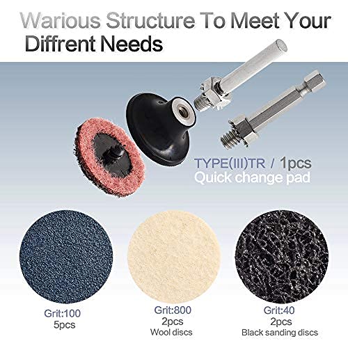 60Pcs 2 Inch Sanding Disc Set, Quick Change Disc Combination, 1/4 Inch Hold Fits Various Grinder. Widely Used for Surface Conditioning, Striping, Polishing, Finishing and Rust Paint Removal 60Pcs Quick Change Discs 2 Inch(Nylon main)