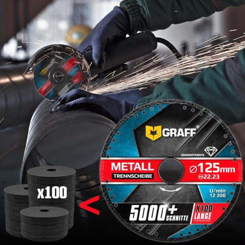 Angle Grinder Cutting Disc 125/115 Metal GRAFF Black, Diamond Cutting Disc for Thin-Walled Metal, Metal Brackets, Metal Pipes and Profiles, Iron, Cast Materials, Diamond Edge Diameter: 125 mm