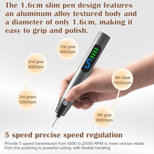 Engraving Pen, 5 Speeds Adjustable LED Engraving Pen Tool Kit with 30 Bits & 24 Accessories, Cordless Engraver for Jewelry Wood Glass Stone Carving