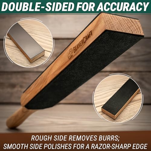 BeaverCraft LS6 Leather Strop for Sharpening Knives with Polishing Paste - Sharpening Set Leather Straps - Carving Knife Set Scraper Paste - Wood Carving Sharpener