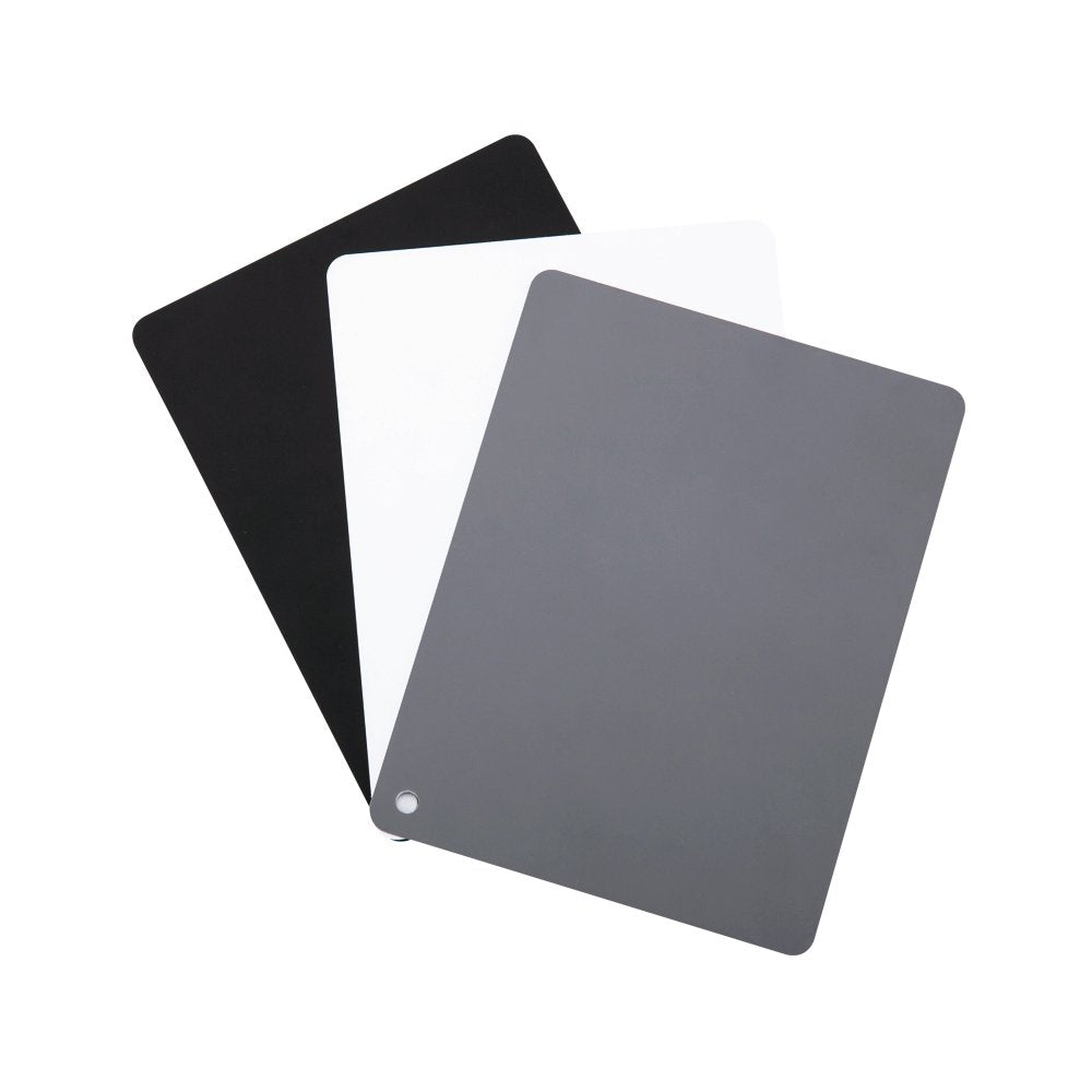 JJC 4" x 5.2" PVC White Balance Card Set for Achieving Perfect Color Balance in Your Photos - Including an 18% Neutral Grey Card, a White Card and a Black Card 4.0" x 5.2"