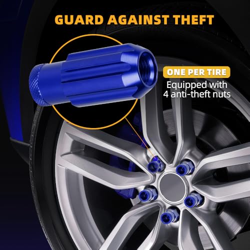 M12x1.5 Lug Nut 20 PCS, Wheel Lock Bulge Acorn Open End Lug Nut Set Compatible with Toyota, Honda, Ford, Chevrolet, Mitsubishi, Mazda, KIA, Hyundai, Buick, 1 Socket Included, Blue M12 x 1.5