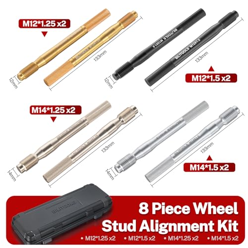 BILITOOLS 8 Piece Master Wheel Hanger Alignment Pin Set, Carbon Steel Wheel Stud Pilot Pins for Lug Bolt Vehicles, M12x1.25, M12x1.5, M14x1.25, M14x1.5