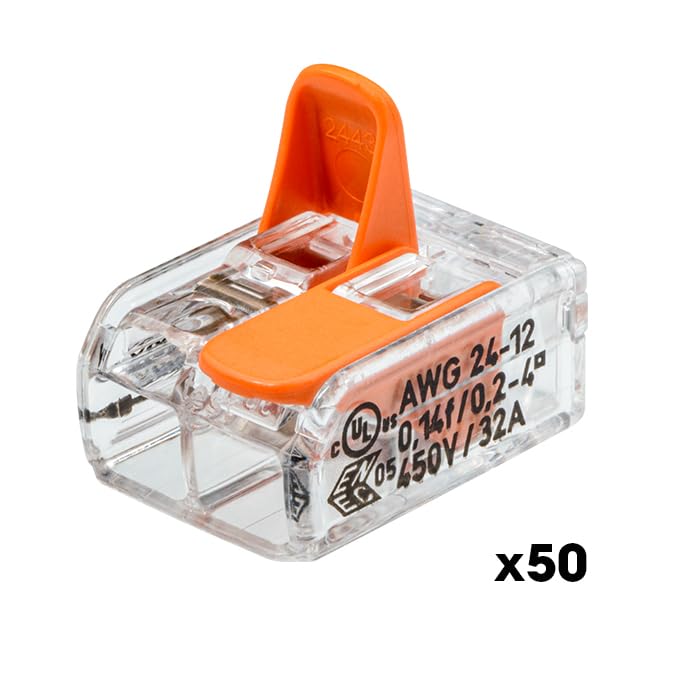 Box of 50 WAGO Connection Terminals 2 Conductors Series 221 - Easy and Safe Installation for All Your Electrical Projects