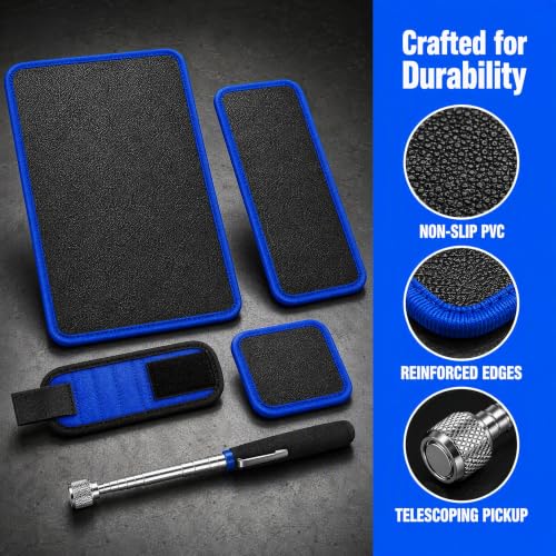 5-Piece Magnetic Tool Mat Set with Telescoping Pickup Tools, Blue