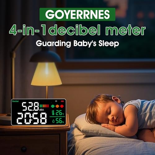 Sound Level Meter Decibel Meter LED Screen Brightness Adjustment 30-130dBA Range 4-in-1 Noise, Time, Temperature and Humidity, Suitable for Home, Office, etc gr-165a