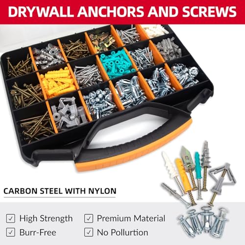 838-Piece Value Combo Set Plastic Drywall Anchor kit with Screws and Petal nut Expansion nut mounts, 11 Sizes Total Plus Screw tweezer Tool Set 11-Sizes Value Drywall Anchors Gray/Copper/White/Orange/Green/Silver（11-Sizes） 838