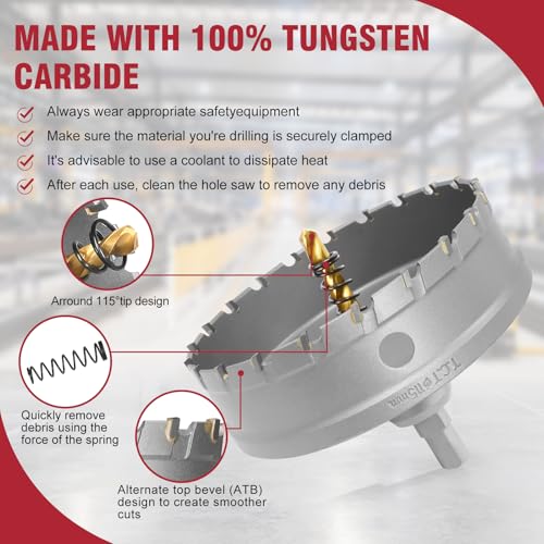 4-1/2 Inch Carbide Hole Saw with Titanium Plated Center Drill Bit, Heavy Duty TCT Hole Saw Metal Hole Cutter for Stainless Steel Iron Copper Brass Aluminum Alloy 4-1/2 inch