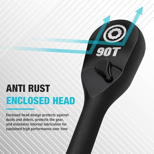 DURATECH Extra Long Handle 1/2-Inch Drive Ratchet, 90-Tooth Ratchet Wrench 1/2" with 15" handle