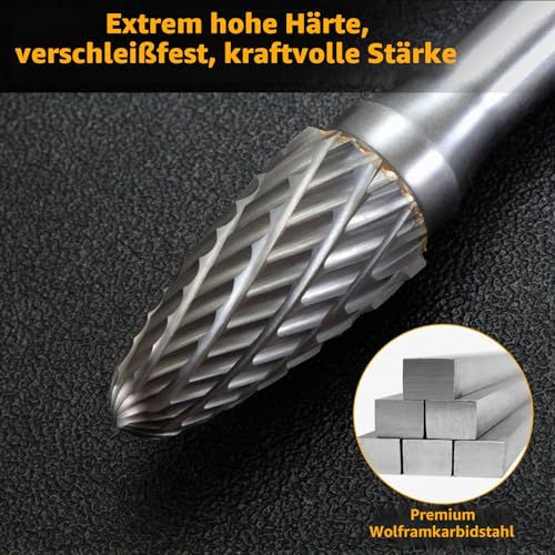 Carbide Milling Cutter Set, 10 Pieces Double Cut with 6mm Shank Rotary Cutter Bits Rasp Set for Wood, Steel, Metal, Polishing, Engraving and Drilling | Double Cut Rotary Cutter Bits Rasp Set for Wood, Steel, Metal, Polishing, Engraving and Drilling