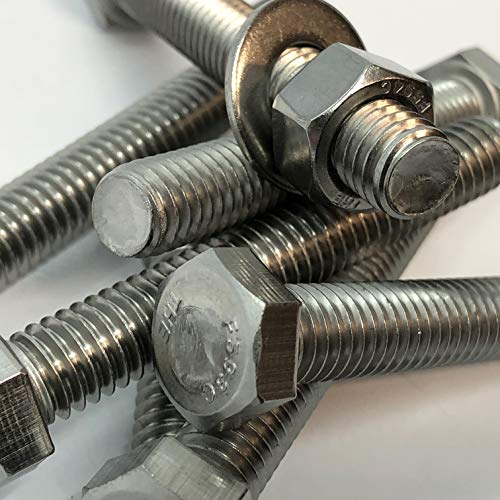 1/2" x 5" - 304-STAINLESS Steel Bolts, Nuts & WASHERS - 18-8 HEX Head Bolt - 304 Grade. General Purpose Bolts + Nuts + Washers - Full Thread Tap Bolts (10) 10