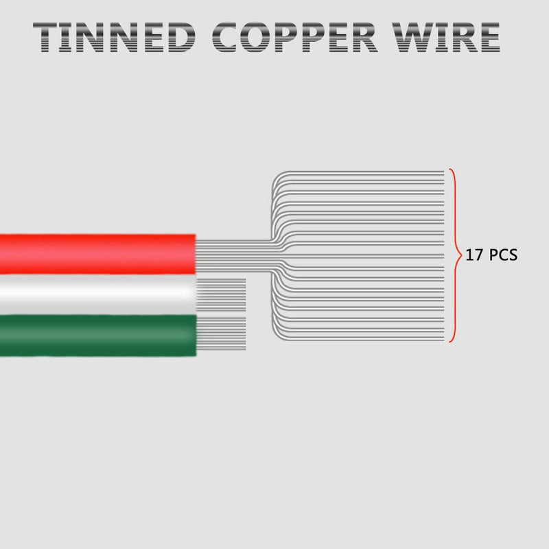 LEADTOPS 3-Pin Conductor Extension Wire 33ft 22 AWG Spur Strand Tinned Copper Cable for 5/12V DC WS2812B WS2811 Dream Color RGB LED Light Strip, 10M Spool