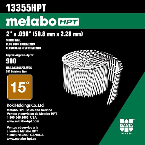Metabo HPT Wire Coil Siding Nails | 2 Inch x .090 | 304 Stainless Steel | Ring Shank | 900 Count | 13355HPT