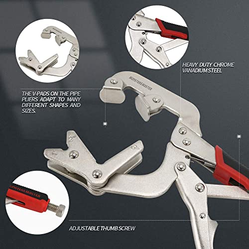 Monster & Master Welding Pipe Plier Clamps, 10" C-Clamp Locking with V-Pads 2PCS